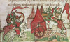 Defense Of Kiev. /Nwarriors Setting Out From Kiev To Fight Plundering Cuman Nomads, 12Th Century. Russian Manuscript Illumination, 15Th Century. Poster Print by Granger Collection - Item # VARGRC0123516