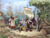 Columbus: San Salvador, 1492. American Depiction Of The Landing Of Columbus At San Salvador (Guanahani) In The Bahamas, 12 October 1492. Lithograph, 1893. Poster Print by Granger Collection - Item # VARGRC0009725