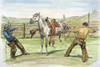 Bronco Busters /Nsaddling: Wood Engraving, 1888, After A Drawing By Frederic Remington (1861-1908). Poster Print by Granger Collection - Item # VARGRC0049162