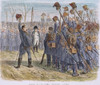 Napoleon I Being Saluted. /Nnapoleon I, Escaped From Elba, Saluted By Soldiers Sent To Arrest Him At Grenoble, France, March 1815. Wood Engraving, French, 1839. Poster Print by Granger Collection - Item # VARGRC0049241