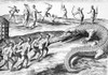 De Bry: Florida Native Americans. /Nflorida Native Americans Killing An Alligator. Copper Engraving, 1591, By Theodor De Bry After Jacques Le Moyne De Morgues. Poster Print by Granger Collection - Item # VARGRC0028333