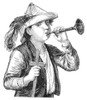 Boy Blowing Bugle. /Na Boy Playing A Bugle With A Makeshift Hat And Sword. Wood Engraving, Late 19Th Century. Poster Print by Granger Collection - Item # VARGRC0067616