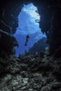A diver stops at the entrance to an underwater cave in Grand Cayman, Cayman Islands Poster Print by Brook Peterson/Stocktrek Images - Item # VARPSTBRP400223U