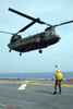 Airman directs an Army CH-47 Chinook helicopter on the flight deck Poster Print by Stocktrek Images - Item # VARPSTSTK106568M