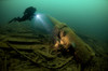 Diver exploring the wreck of the SS Laurentic ocean liner sunk during WW1 Poster Print by Steve Jones/Stocktrek Images - Item # VARPSTSJN400773U