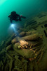 Diver exploring the wreck of the SS Laurentic ocean liner sunk during WW1 Poster Print by Steve Jones/Stocktrek Images - Item # VARPSTSJN400774U