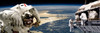 Astronauts working on space station while orbiting above the Baltric region on Earth Poster Print by Marc Ward/Stocktrek Images - Item # VARPSTMRC200131S