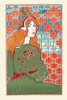 Woman looking over her shoulder with stylized flowers in the background Poster Print by  Louis Rhead - Item # VARBLL0587415584 Woman looking over her shoulder with stylized flowers in the background Poster Print by  Louis Rhead - Item # VARBLL0587415584