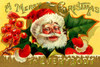 A very jovial Santa Claus is the focus of this early postcard.  He holds a holly branch with berries.  The slogan on the card is a holiday wish typical of the season. Poster Print by unknown - Item # VARBLL0587229462