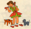 Girl Polishes her shoes as a cat looks on Poster Print - Item # VARBLL058759502L
