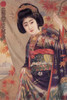 A Japanese woman moves past a Japanese maple tree with orange leaves wearing a beautiful kimono on an early advertising poster. Poster Print by unknown - Item # VARBLL0587329246