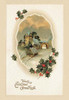 Christmas Illustration from an early 20th century postcard.  A snow covered road leads to a building, maybe a church. Poster Print by unknown - Item # VARBLL0587034440