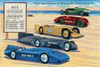 A linen postcard of the fastest race cars from 1903 to 1935 and their records set against the race track known as Measured Mile in Daytona Beach, Florida. Poster Print by unknown - Item # VARBLL0587275790
