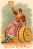 A Victorian trade card advertising a brand of flour.  The claim is this flour is better than any other flour.  Features a woman sitting on a barrel holding aloft a loaf of bread. Poster Print by unknown - Item # VARBLL058726893x