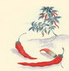 Japanese print of Red peppers with plant growing in the background Poster Print by Unknown - Item # VARBLL0587418850