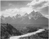 View from river valley towards snow covered mountains river in foreground from left to right "Grand Teton, " National Park Wyoming, Geology, Geological. 1933 - 1942 Poster Print by Ansel Adams - Item # VARBLL0587400757