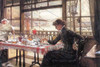 A young woman has breakfast at a table with a window that overlooks a harbor; a man sits across from her reading a newspaper. Poster Print by James Tissot - Item # VARBLL0587255633