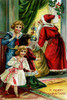 Old Saint Nick unloads his bag of toys as three children hid around the corner and secretly watch Santa Claus deliver their toys.  Taken from a Victorian postcard sent for Christmas wishes. Poster Print by unknown - Item # VARBLL0587229667