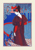 A woman is standing with two peacocks flanking her. Poster Print by  Louis Rhead - Item # VARBLL0587416815