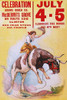 Rodeo poster for the July 4th performance at McDermits Grove in Clinton, Iowa.  A cowgirl ride a bucking steer. Poster Print by Riverside Print - Item # VARBLL0587331585