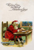 Old St. Nick sits at his desk writing a list of good girls and boys by candle light.  He is surrounded by toys awaiting new homes.  This is from a vintage postcard bearing Christmas wishes. Poster Print by unknown - Item # VARBLL0587229772