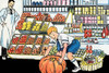 A boy tries to pick up a pumpkin at the grocery store. Poster Print by Julia Letheld Hahn - Item # VARBLL0587275006