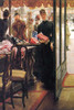A fabric store interiors with people peering through the window and a woman with a wrapped package grasps a door handle to leave Poster Print by James Tissot - Item # VARBLL0587255846