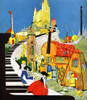 Cartoon Fantasy showing children climbing a piano key staircase up to a musical instrument castle. Poster Print by F.S. Cooke - Item # VARBLL0587435801