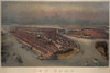 Bird's-eye view of New York showing the waterfront, Brooklyn Bridge, with Battery Park and Governors Island in the foreground. Poster Print by unknown - Item # VARBLL0587238372