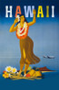 Poster shows a Hawaiian woman doing a hula dance as a Pan American clipper airplane flies in the background, by John Atherton, ca. 1948. Poster Print by John Atherton - Item # VARBLL0587383119