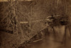 Two men sitting on and close by a fallen tree over Pope's Head Creek in Clifton, Virginia near a destroyed railroad bridge on the Orange and Alexandria Railroad Poster Print - Item # VARBLL058745406L
