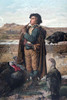 Flautist shepherd calls to gather the flock while he I surrounded by Turkeys in an ad by Birmingham Wind Instrument Co. Poster Print by Kaufman - Item # VARBLL0587237112