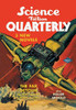 Science Fiction Quarterly magazine cover from Winter 1942.  Shows a flying alien man firing lasers from his backpack. Poster Print by Milton Luros - Item # VARBLL0587030291