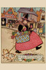 Cartoon Character walks thru and old town carrying a basket of produce Poster Print by Home Arts - Item # VARBLL0587247452