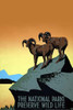 Poster for National Park Service promoting travel to national parks, showing two bighorn sheep.  Works Progress Administration Federal Art Project. Poster Print by J. Hirt - Item # VARBLL0587336471