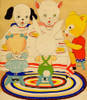 Anthropomorphic pig, bunny, kitten and dog dine at table together Poster Print - Item # VARBLL058759589L