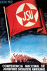 Conferencia Nacional de Juventudes Socialistas Unifciadas.  Marching Youth in Uniform with arms upraised under a large flag of the JSU with a Red Star in it. Poster Print by Bardassano - Item # VARBLL0587284439