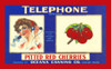 Can label to Telephone Brand Pitted Red Cherries showing a woman speaking on an old fashioned telephone. Poster Print by unknown - Item # VARBLL0587392819