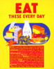 WPA Poster promoting consumption of healthy foods, showing dairy products, eggs, fruit, vegetables, bread and cereal, and meat. Poster Print by unknown - Item # VARBLL0587379642