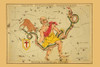 Astronomical chart showing a man grappling with a serpent, at the tail end of which is a bull and a shield bearing a cross forming the constellations. Poster Print by Aspin Jehosaphat - Item # VARBLL0587232099