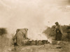 Two women, probably Tewa, tending a fire pit, Santa Clara Pueblo, New Mexico. Poster Print - Item # VARBLL058746952L
