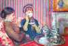 Two ladies sit on a sofa drinking a cup of tea with a silver service in front of them on the table Poster Print by Mary  Cassatt - Item # VARBLL0587257768