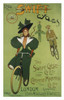 Victorian Woman rides a bicycle with man in a cycle behind her following.  Swift Cycles Poster Print by unknown - Item # VARBLL0587412054