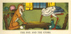 A fox and a stork share a meal at the table.  Illustration from the children's book "Stories that Never Grow Old" by Piper Watty with art by George Hauman and Doris Holt Hauman. Poster Print by Hauman - Item # VARBLL0587407417