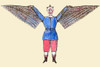 Humorous portrayal of a man who flies with wings attached to his tunic Poster Print by unknown - Item # VARBLL0587234202