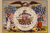Label for coffee, illustrated with a U.S. sailor, two Zouaves, a soldier, and an eagle over U.S. flags Poster Print by A. Holland - Item # VARBLL0587237228