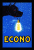 Advertising for the Econo light bulb, manufactured in Europe by KS & Co., Germany, circa 1910.  A dog holds the bulb in his mouth as it emits a bright light against a starry background. Poster Print by unknown - Item # VARBLL058738266x