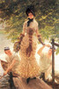 In England, a woman in formal attire steps on a dock as she alights from a rowboat with two oarsmen. Poster Print by James Tissot - Item # VARBLL0587255595