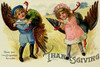 A little boy and a little girl have captures and brought two large turkeys as a gift.  This vintage postcard was mailed for Thanksgiving. Poster Print by unknown - Item # VARBLL0587229373