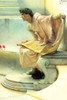 Greek poet in laurel wreath sits on a marble bench. Draped in classical clothing, he holds a scroll Poster Print by Alma-Tadema - Item # VARBLL058725761x